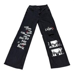 IT Chapter Two Pennywise Graphic Jeans Black Wide Leg‎ Distressed Size 1
